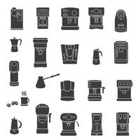 Coffee machines. Different types of coffee machines. Dark full icons of coffee machines. The concept of materials for printing. vector