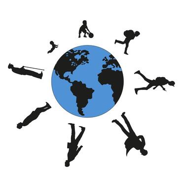 Life cycle and aging process. The cycle of a man's life around the earth. vector