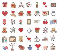 Romantic symbols. Color icons of romance with strokes. Set of Valentine's Day elements. vector