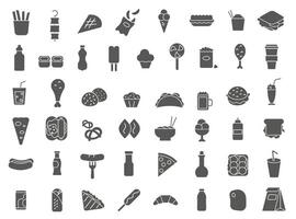 Dark solid fast food icons with stroke. Fast food. Fast food icons. vector
