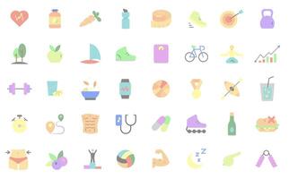 Basics of health. Healthy Lifestyle. Sports and physical exercises. Color icons. vector