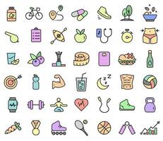 Sports and physical exercises. Basics of health. Healthy Lifestyle. Colored icons with strokes. vector
