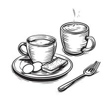 cup of coffee and eggs vector