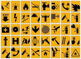 Signs of the necessary actions during a fire. Fire warnings and actions. vector