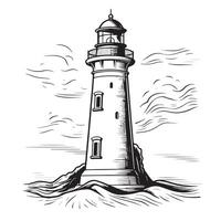 Lighthouse on the seaside sketch hand drawn illustration vector