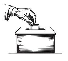 Sketch of hand putting vote bulletin into ballot box . vector