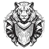 Tiger in armor simple heraldic shield - black and white design for security concept vector