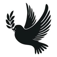 a black dove with an olive branch in its beak vector