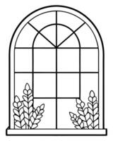 Window with a View of Botanical Garden in Line Art vector