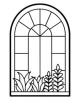Window with a View of Botanical Garden in Line Art vector