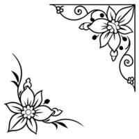 Corner Designs with Floral Motifs in Line Art vector