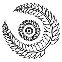 Fern Spiral Pattern with Fronds in Line Art vector