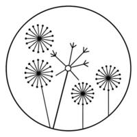 Dandelion Clock Design with Dandelions as Numbers in Line Art vector