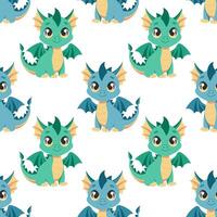 Seamless pattern, cute colorful dragons on a white background. Cute cartoon dinosaurs. Design for textiles, print vector