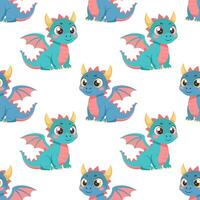 Seamless pattern, cute colorful dragons on a white background. Cute cartoon dinosaurs. Design for textiles, print vector