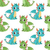 Seamless pattern, cute colorful dragons on a white background. Cute cartoon dinosaurs. Design for textiles, print vector