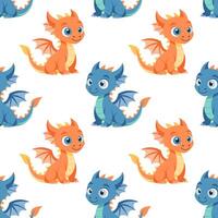 Seamless pattern, cute colorful dragons on a white background. Cute cartoon dinosaurs. Design for textiles, print vector