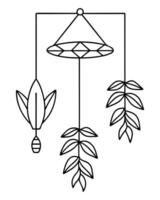 Mobile Design with Hanging Botanical Elements in Line Art vector