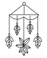 Mobile Design with Hanging Botanical Elements in Line Art vector