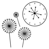 Dandelion Clock Design with Dandelions as Numbers in Line Art vector
