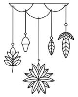 Mobile Design with Hanging Botanical Elements in Line Art vector