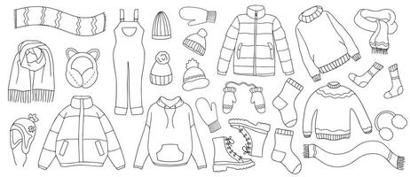 Warm autumn-winter clothes. collection of autumn-winter clothes. sketch icon isolated on white. Seasonal design elements. vector