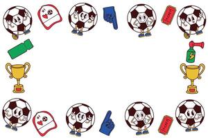 Background of cute funny happy soccer ball characters and football and fans attributes. Hand drawn Kawaii style football characters. . vector