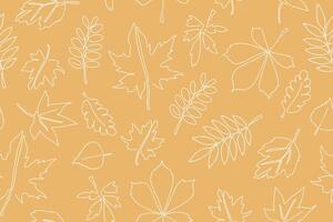 seamless background of autumn leaves in doodle style. Background of hand drawn leaves for textiles or book covers, wallpaper, design, graphics, print, hobbies, invitations. . vector