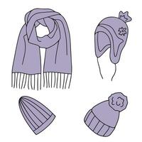 collection of warm autumn-winter clothes. Seasonal design elements. Knitted accessories. vector
