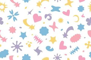 Seamless pattern of multi-colored retro-futuristic design elements. Creative background in Y2K style for social networks, cards, clothing printing. vector