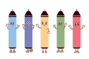 Set of colorful markers in kawaii style. illustration isolated on white background. vector