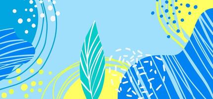 trendy spring background, template for greeting card, invitation color form memphis style and floral elements. vector