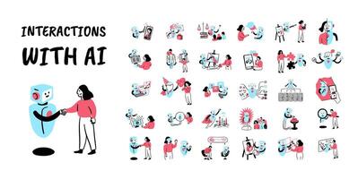 Cartoon Color Interaction with AI Concept Set. vector