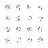 Cat Paws with Different Hand Gestures Black Thin Line Icon Set. vector