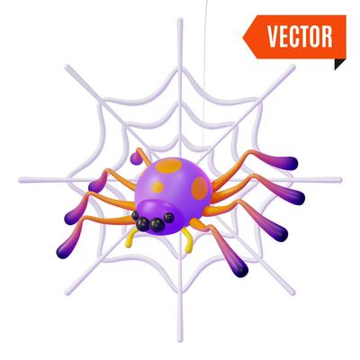 3d Spider and Cobweb Halloween Concept Cartoon Design Style.