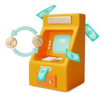 3d Financial and Banking Services Concept Atm and Currency Exchange Cartoon Design Style. vector