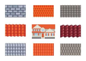 Cartoon Color Types of Roof Tiles Set for Attic of House Concept Flat Design Style vector