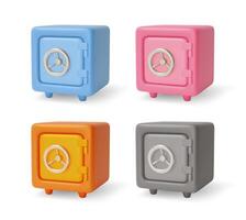 3d Different Color Safe Box or Strongbox Set Concept Cartoon Design Style. vector