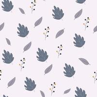 Seamless flower pattern design . Autumn seamless pattern with different leaves and plants, with seasonal colors. vector