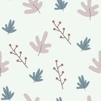 Seamless flower pattern design . Autumn seamless pattern with different leaves and plants, with seasonal colors. vector