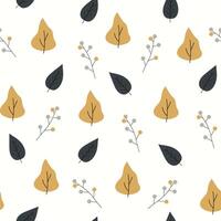 Seamless flower pattern design . Autumn seamless pattern with different leaves and plants, with seasonal colors. vector
