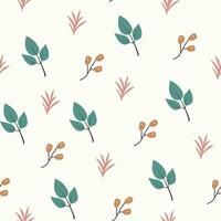 Seamless flower pattern design . Autumn seamless pattern with different leaves and plants, with seasonal colors. vector