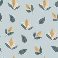 Seamless flower pattern design . Autumn seamless pattern with different leaves and plants, with seasonal colors. vector