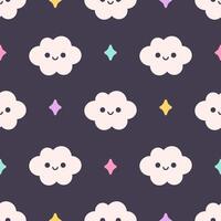 Seamless pattern with stars and cute cartoon cloud characters vector