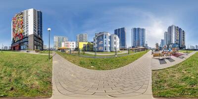 hdri 360 panorama near new with skyscrapers and residential complex in full equirectangular seamless spherical projection photo