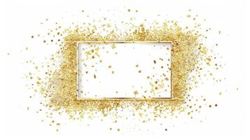 A white rectangular frame with gold glitter sprinkled on it with a simple background. photo