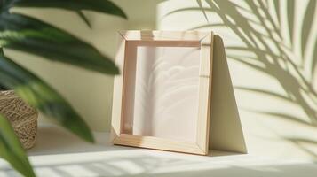 A wooden picture frame for photos, in the style of Japanese minimalism. photo