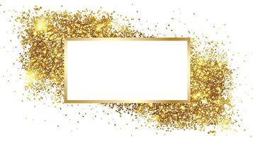 A white rectangular frame with gold glitter sprinkled on it with a simple background. photo