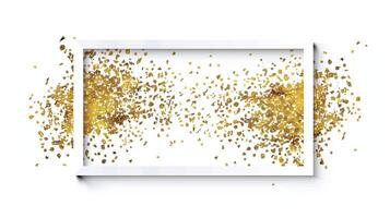 A white rectangular frame with gold glitter sprinkled on it with a simple background. photo