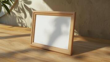 A wooden picture frame for photos, in the style of Japanese minimalism. photo